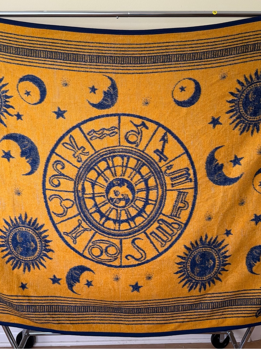 Celestial Zodiac Sun Moon Stars Woven Throw Blanket Mustard Yellow Blue